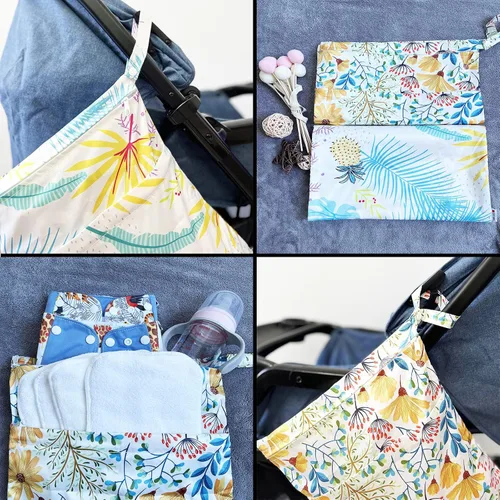 Vista 9 de Bolsa húmeda, paquete de 2 bolsas de pañales de tela seca húmeda para bebé, bolsa multifuncional, impermeable, lavable, reutilizable para viajes