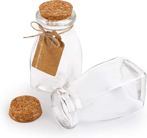 Vista 9 de yarlung Paquete de 30 tarros de cristal con tapas de corcho, juego de tarros de caramelo pequeños transparentes de 4 onzas, botellas decorativas