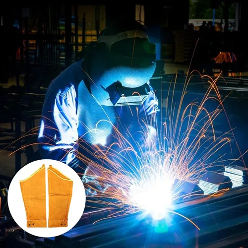 Vista 4 de HOMSFOU Heat Resistant Cowhide Leather Arm Sleeves Welding Protective Oversleeves for Work Safety 1 Pair