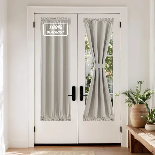 Vista 150 de NICETOWN Cortinas de Lino para Puerta Lateral - Cortinas Opacas con Aislamiento Térmico para Puerta Delantera Francesa para Sombra Pequeña