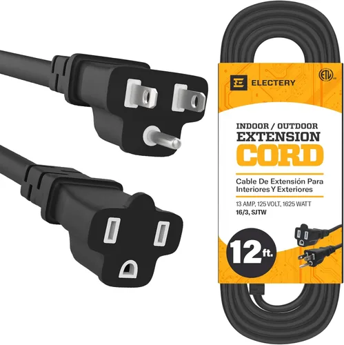 Vista 11 de Cable de extensión negro de 3 pies 16/3 SJTW de 3 clavijas para exteriores, 13 amperios, 125 V, cable de alimentación, enchufe flexible e