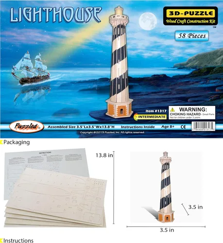 Vista 2 de Puzzled Light House 3D Jigsaw Woodcraft Kit Rompecabezas de madera