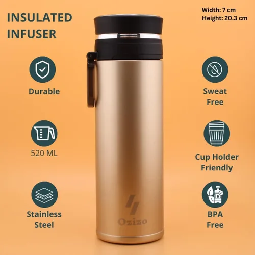 Vista 7 de Ozizo Paquete de 2 botellas infusoras de té para té de hojas sueltas Infusor de hierbas de acero inoxidable de 18 onzas Botella de agua con Azul