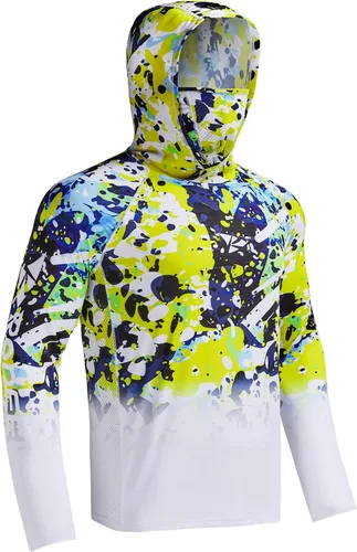 Vista 28 de Rodeel - Camisa de pesca para hombre con manga larga, UPF 50+, rendimiento de alto rendimiento para senderismo, con máscara, protección UV