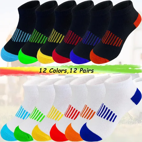 Vista 3 de Tsmollyu 12 pares de calcetines de algodón atléticos para niños, calcetines de algodón medio acolchados de corte bajo