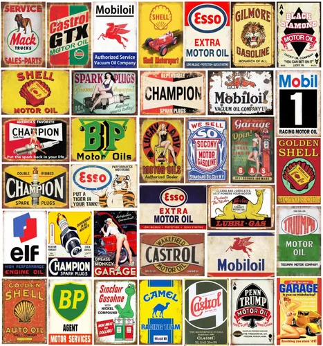 Vista 10 de 35 letreros de lata vintage reproducidos, anuncios retro de gas y aceite, letreros de metal antiguo para garaje, cueva de hombre, bar, cocina