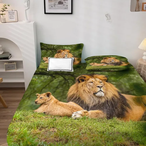 Vista 2 de Juego de sábanas de 3 piezas con estampado de animales y vida silvestre, tamaño individual, sábanas y fundas de almohada de microfibra suave