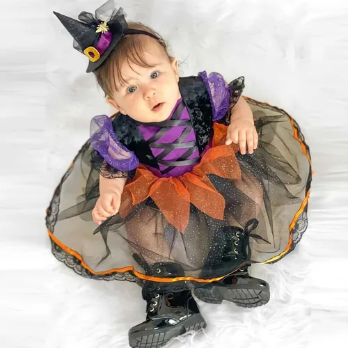 Vista 2 de Conjunto de mameluco de princesa de tul con correa de amarre para bebé y niña, con diadema, para recién nacido
