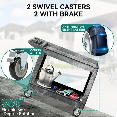 Vista 6 de YITAHOME - Carrito utilitario de plástico resistente de 2 niveles, 45 x 25 pulgadas, color gris