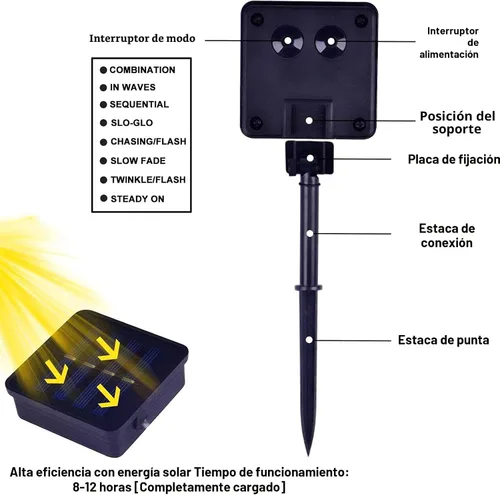 Vista 4 de Guirnalda de luces solares para exteriores, 100 luces LED de 40 pies de globo de cristal multicolor con 8 modos de iluminación, luces solares