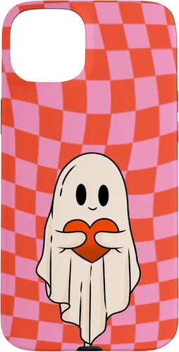 Vista 9 de Funda para iPhone 17 de San Valentín Retro Ghost Hugging Heart Checkerboard Rosa Rojo
