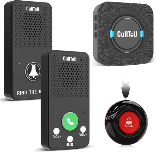 Vista 9 de CallToU Botón de alerta de localizador para cuidadores, intercomunicadores inalámbricos para el hogar para personas Negro 2+1+2