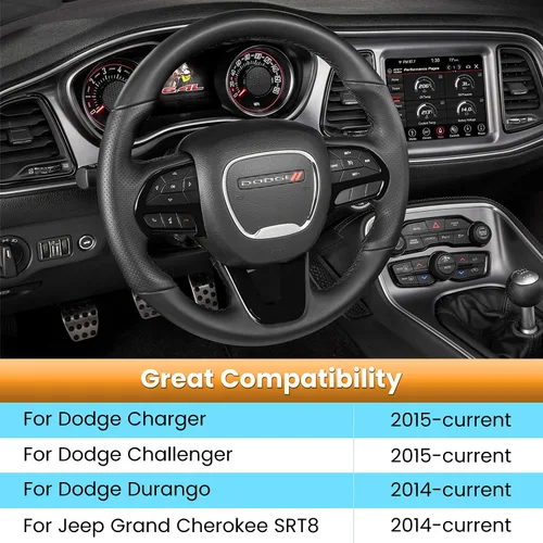 Vista 2 de Kit de decoración de accesorios interiores para cubierta de volante para Dodge Challenger Charger 2015-2024, para Dodge Durango y Jeep Grand Negro