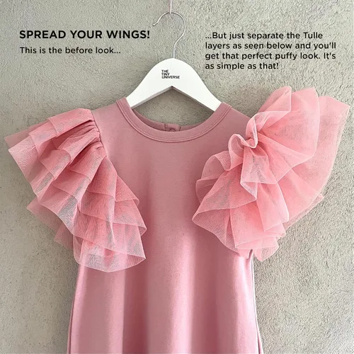 Vista 6 de Vestido de niña para bebé, con enormes capas de mangas de tul con alas - Traje de fiesta perfecto, vestidos para ocasiones especiales para niñas