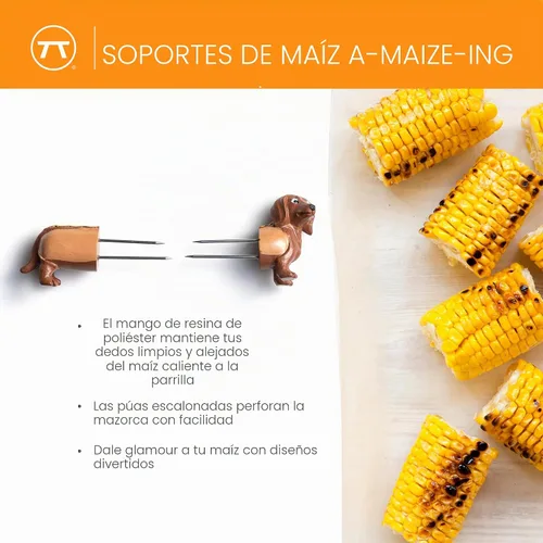 Vista 6 de Outset Soportes para maíz, diseño de perro salchicha, juego de 4 pares, asas de maíz para perros Keep Corn On A Leash Dachshund & Weiner Dog