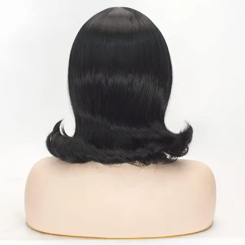 Vista 4 de Peluca corta negra Bob para mujer, disfraz de cosplay, Halloween + gafas rojas Negro