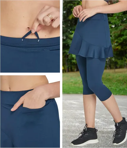 Vista 4 de Cityoung Falda pantalón capri con falda adjunta para mujer, leggings con falda de golf, faldas con bolsillos para entrenamiento