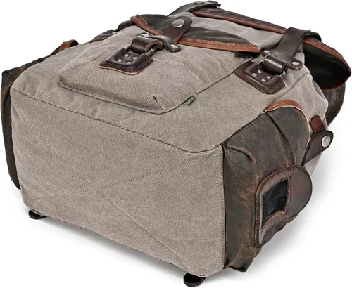 Vista 6 de Mochila de lona Tapa Mochila grande de lona con detalles de cuero genuino Mochila retro para portátil, Gris, Mochila de senderismo