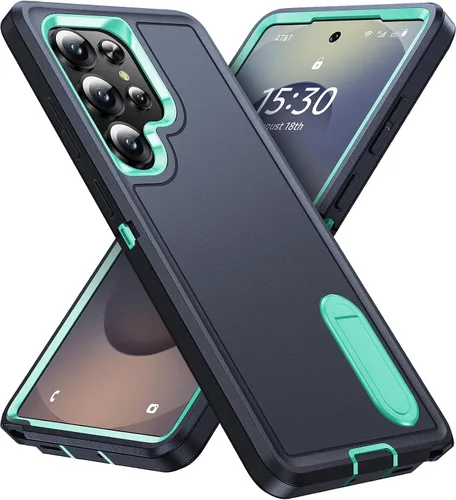 Vista 24 de BaHaHoues Funda protectora de grado militar para Samsung Galaxy S25 Plus con soporte integrado, a prueba de golpes y caídas (morado noche/rosa bebé)