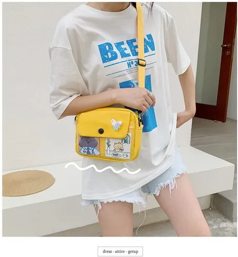 Vista 7 de Monedero de lona kawaii mini kawaii, lindo bolso cruzado para mujer, bolsa de mensajero para la escuela, Negro -, Bandolera