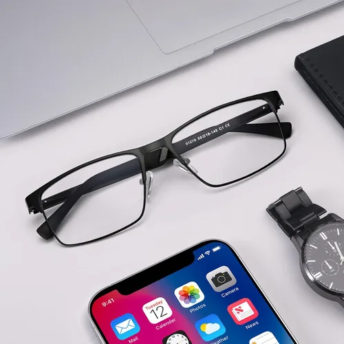 Vista 4 de Dollger Gafas de bloqueo de luz azul para hombres, gafas de juegos de computadora, rectangular, marco de metal, antifatiga ocular, protección ocular