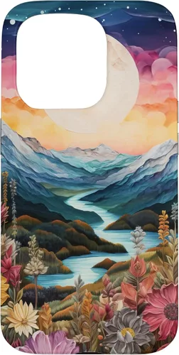 Vista 14 de Boho Chic Floral Moon Mountain Landscape Cute Pastel Design Case for iPhone 17