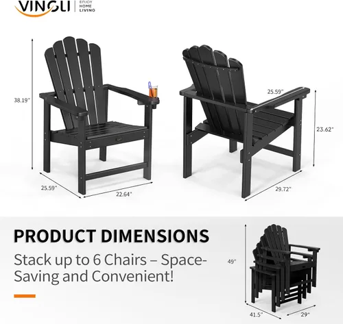 Vista 3 de VINGLI Silla Adirondack plegable de plástico con soporte para tazas, material HDPE 100% reciclable, cómoda capacidad de peso de 380 libras