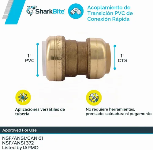 Vista 5 de Shatg #Sharkbite acoplamiento de transición de PVC de 1/2” Cts x 1/2"., UIP4020A, 0 volts