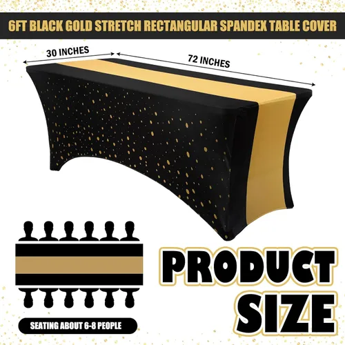 Vista 2 de Hahafelt - Mantel de elastano para mesa rectangular de 6 pies, color negro Negro dorado