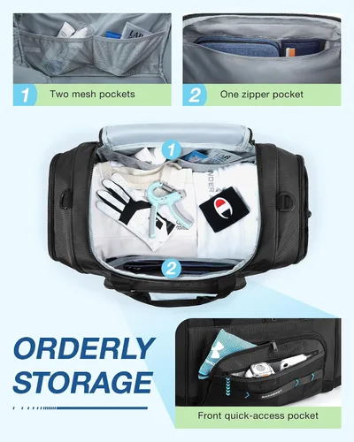 Vista 4 de BAGSMART Bolsa de gimnasio para hombres y mujeres, bolsa de viaje deportiva con compartimento para zapatos y bolsillo húmedo, bolsa de transporte