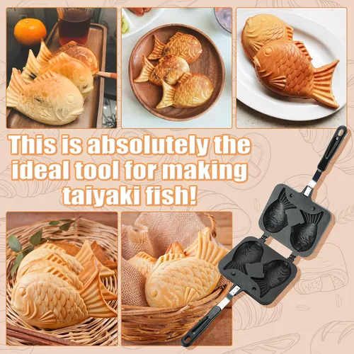 Vista 7 de MAOPINER Taiyaki - Molde para hacer gofres con forma de pez, doble molde para hacer gofres para bricolaje Fish Shaped Pancake Pan for Homemade