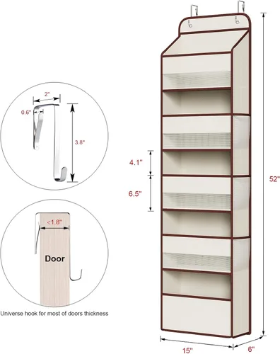 Vista 3 de Univivi Paquete de 1 organizador sobre la puerta, no se inclina sobre la puerta, organizador colgante para puerta con 5 compartimentos grandes, 6