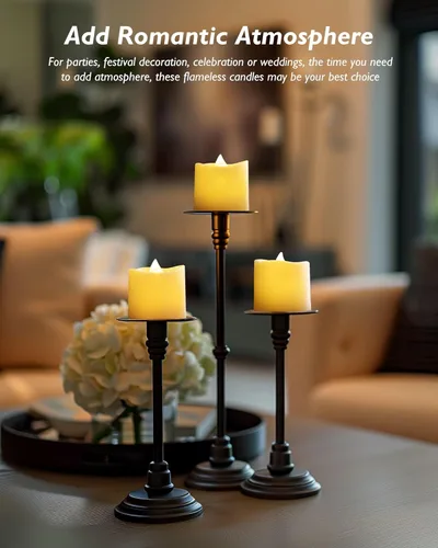 Vista 2 de Homemory - Paquete de 12 velas votivas sin llama con temporizador LED, luz de té de larga duración a pilas con temporizadores, ciclo de 6 horas