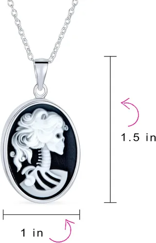 Vista 4 de Vintage Antique Hip Cool Negro Blanco Bisel Redondo Femenino Lolita Skelton Cameo Anillo Para Adolescentes Mujeres Biker Joyería Punk Rock .925
