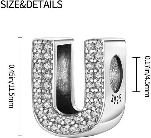 Vista 3 de Dijes con iniciales del alfabeto, letras de la A a la Z, plata de ley 925, circonitas cúbicas, colgantes para Pandora, pulseras europeas, collar