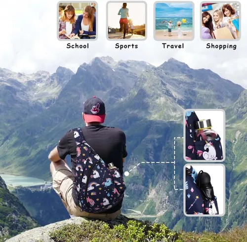 Vista 5 de GLOSSYLED Mochila cruzada para mujeres y hombres, mochila de viaje cruzada para el hombro, bolsa de pecho, mochila para senderismo, ciclismo