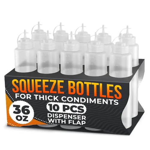 Vista 25 de Paquete de 3 botellas de plástico para condimentos de 8 onzas, botellas recargables para chorros con punta estrecha, resistentes a fugas, ideales