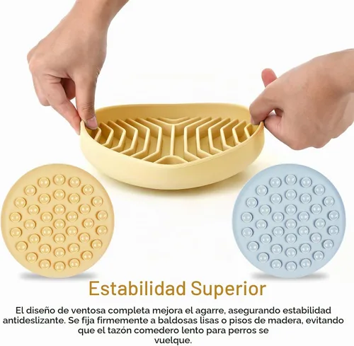 Vista 3 de Comederos de alimentación lenta para perros 2 piezas, cuencos de alimentación para perros de rompecabezas de silicona con ventosas, antiahogo Azul