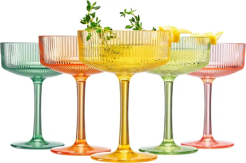 Vista 17 de Copas de Martini, Champán y Cóctel Vintage Art Deco Acrílico a Prueba de Rompimiento Set de 2 Torre de Champán Estilo Art Deco - Copas Onduladas