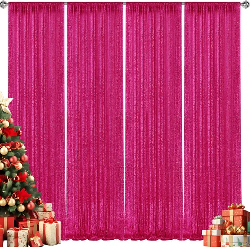 Vista 51 de 2 paneles de cortinas de fondo de lentejuelas verdes de 8 pies, cortinas de fondo de fotografía con purpurina para decoración de Navidad, boda