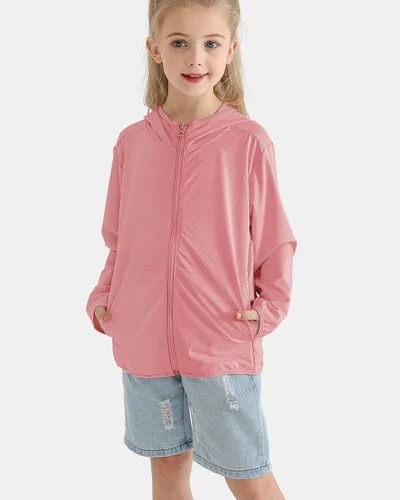 Vista 2 de Auranso Sudadera con capucha y cremallera para niños, UPF50+, protección solar, camisa refrescante