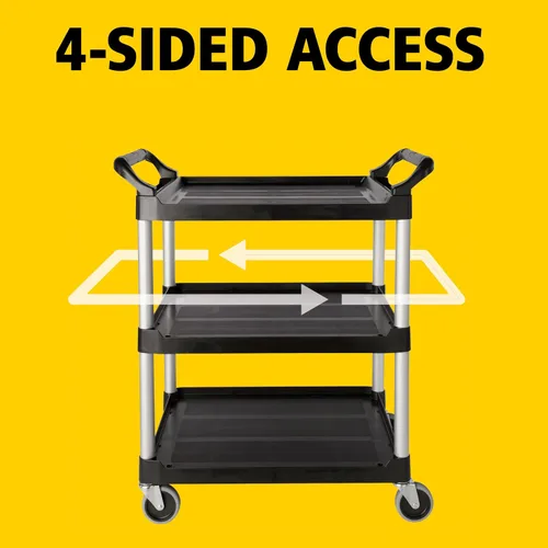 Vista 3 de Rubbermaid Commercial Products Carrito Rodante de Servicio/Utilitario/de Empuje de Servicio Pesado de 3 Estantes, Capacidad de 200 libras, Negro