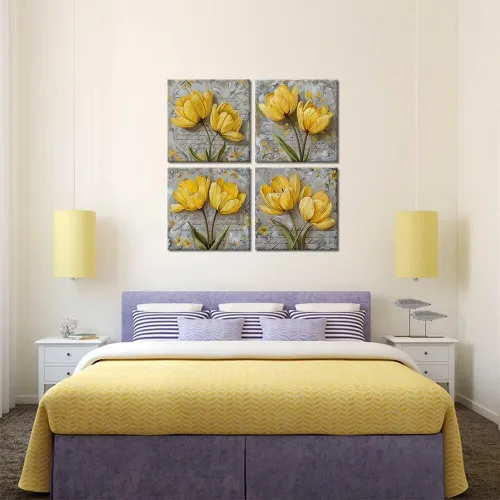 Vista 47 de Wall HDQ Arte de pared de flores para baño, dormitorio, sala de estar, decoración de pared azul y naranja, pintura floral, lienzo impreso, imagen