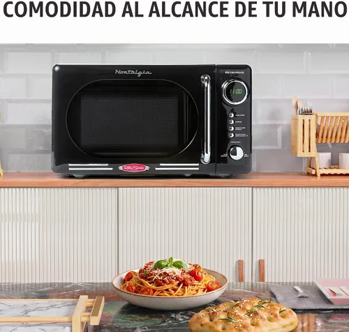 Vista 9 de Nostalgia Horno microondas retro compacto para encimera, 0.7 pies cúbicos, 700 vatios con pantalla digital LED, bloqueo infantil, interior fácil