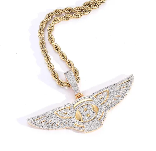 Vista 3 de Collar helado para hombre Colgante de cobre chapado en oro real de 14 quilates con circonita cubana Colgante de hip hop con logotipo periférico