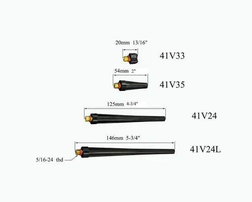 Vista 2 de RIVERWELD TIG Cuerpo de pinza de lente de gas 45V43 13N22 1/16 pulgadas 0.063 in y boquilla de cuarzo vasos de vidrio transparente #6 3/8 "53N60
