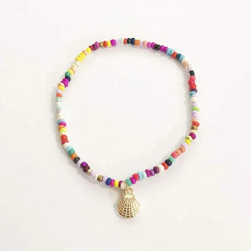 Vista 6 de Shegirl Tobillera bohemia con cuentas doradas, cadena de tobillo con cuentas coloridas para el pie, para mujeres y niñas, aleación