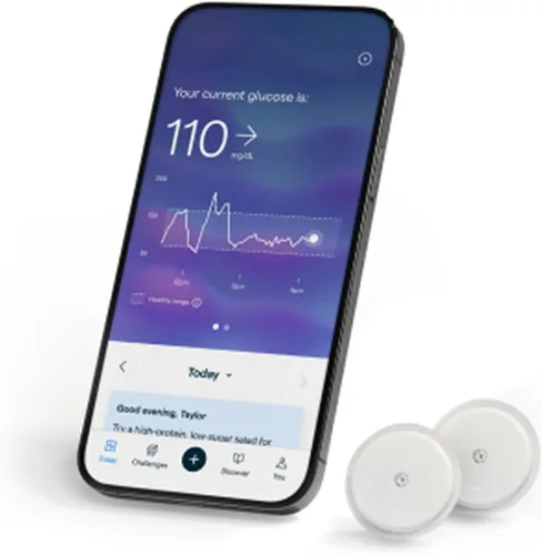Vista 11 de Lingo Monitor Continuo de Glucosa (CGM) y Aplicación. Fabricado por Abbott. Conozca el impacto de lo que come. 1 biosensor Lingo dura hasta 14