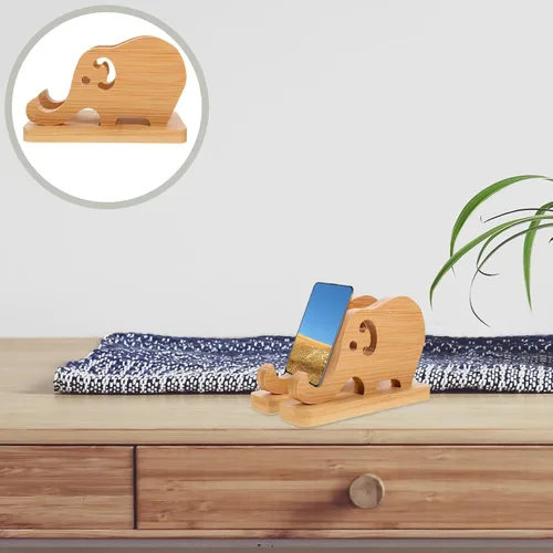 Vista 7 de UKCOCO Soporte de almohada de bambú de madera para teléfono Soporte de teléfono de elefante Soporte de teléfono Base de soporte de teléfono de bambú