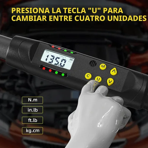 Vista 3 de Llave dinamométrica digital de 1/2 pulgada, 12.5-250.8 pies/17-340 Nm, precisión de ±2% con valor preestablecido, almacenamiento de datos, timbre